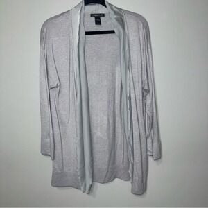 August Silk Womens XL Light Gray Open Front Cardigan Silk Trim Lightweight‎ Knit